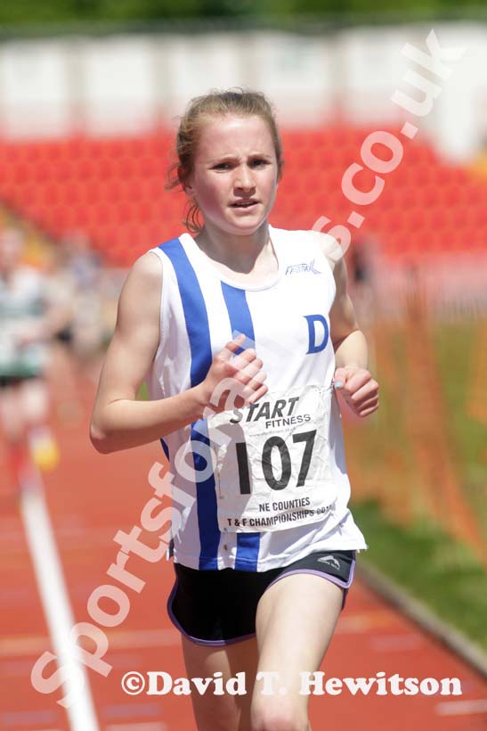 Stella Jones (Darlington) winning the under-13s 1500 metres at the North Eastern Champs, Gateshead.